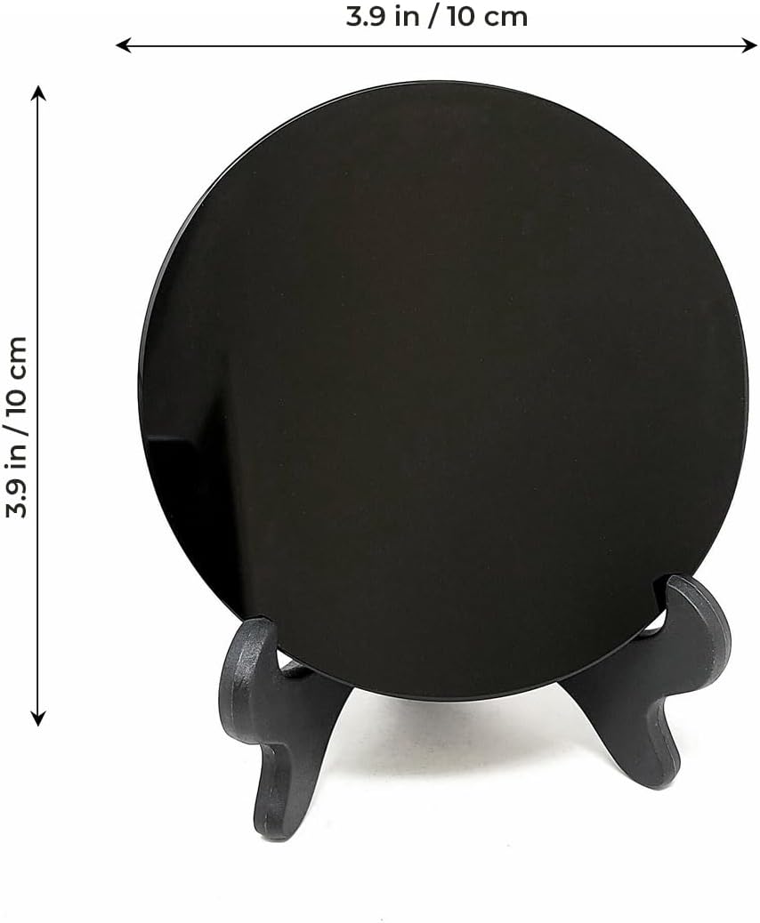 Black Obsidian Scrying Mirror 3.94 in with Wooden Stand