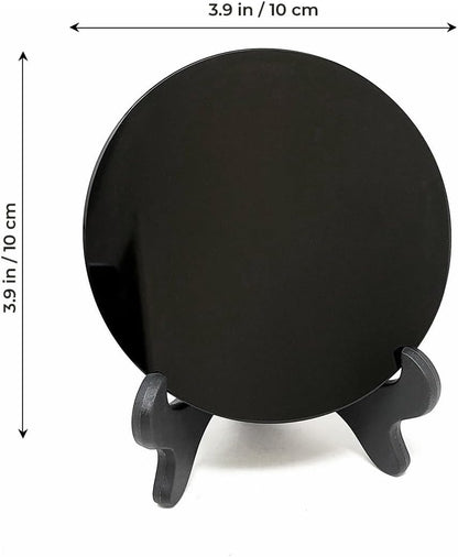 Black Obsidian Scrying Mirror 3.94 in with Wooden Stand