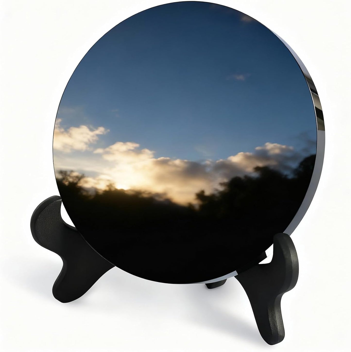 Black Obsidian Scrying Mirror 3.94 in with Wooden Stand